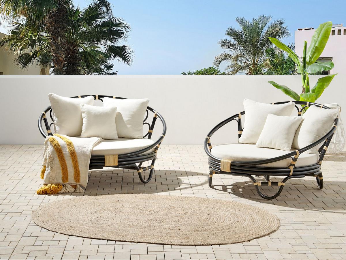 SONNENINSEL 2er-Set Rattan schwarz Auflagen beige ROSSANO - Beige/Schwarz, Naturmaterialien (112/71/110cm)