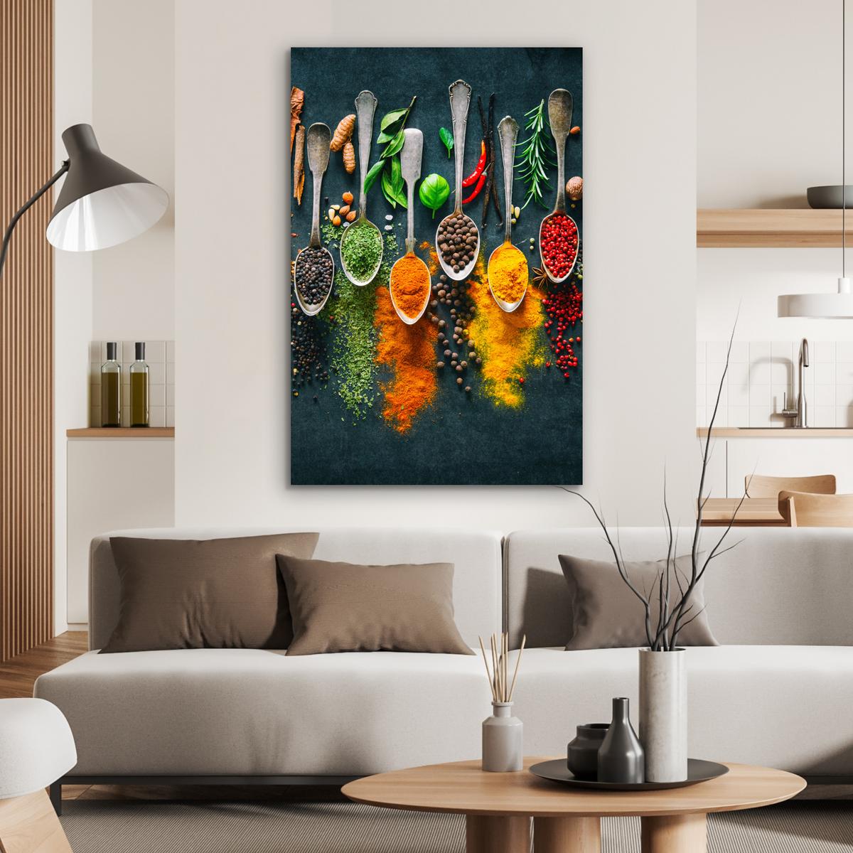 METALLBILD Kräuter - Gewürze - Löffel 80x120 cm - Currygelb, Metall (80/120cm) - MuchoWow