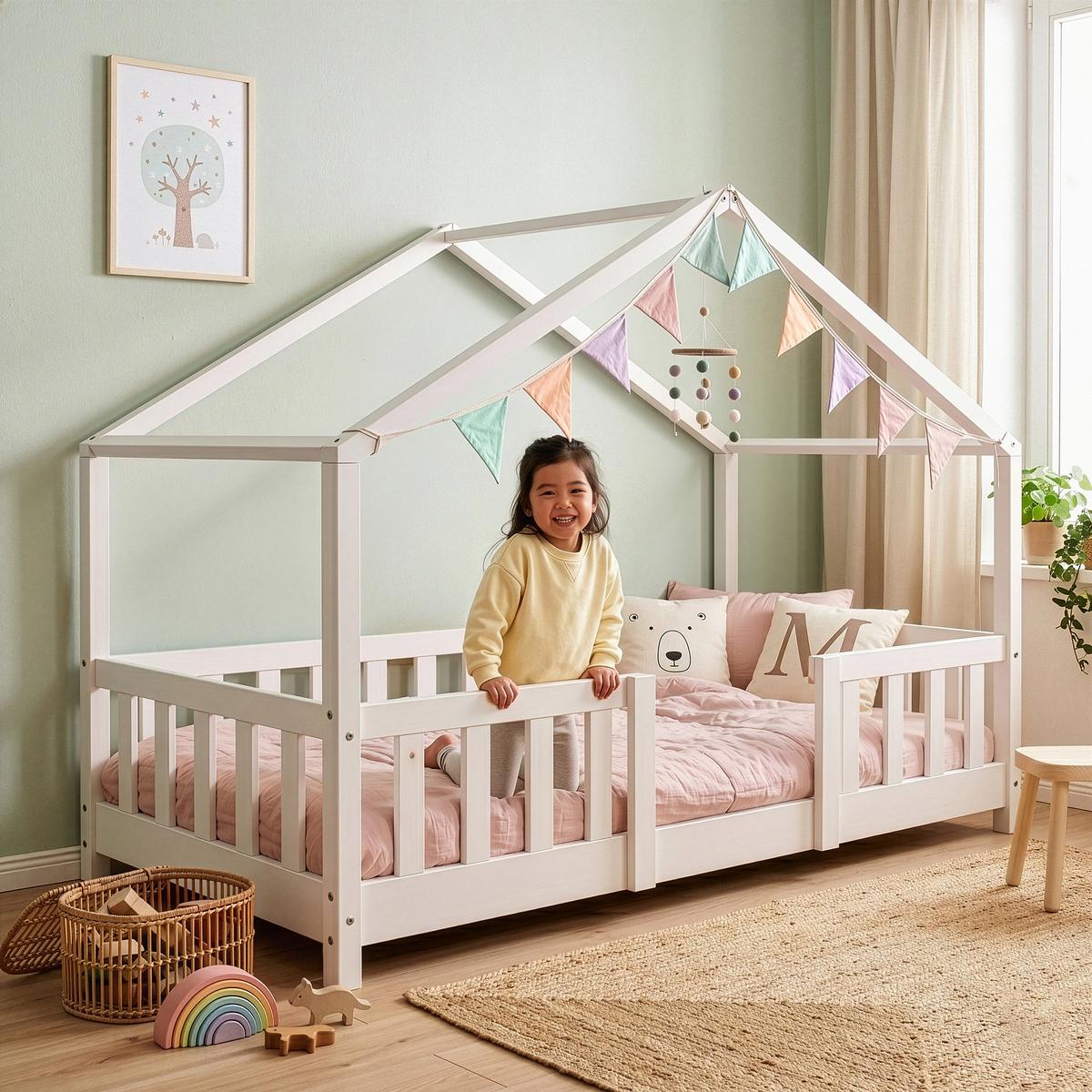 HAUSBETT Treviolo - Weiß, Holz (80/160cm) - [en.casa]