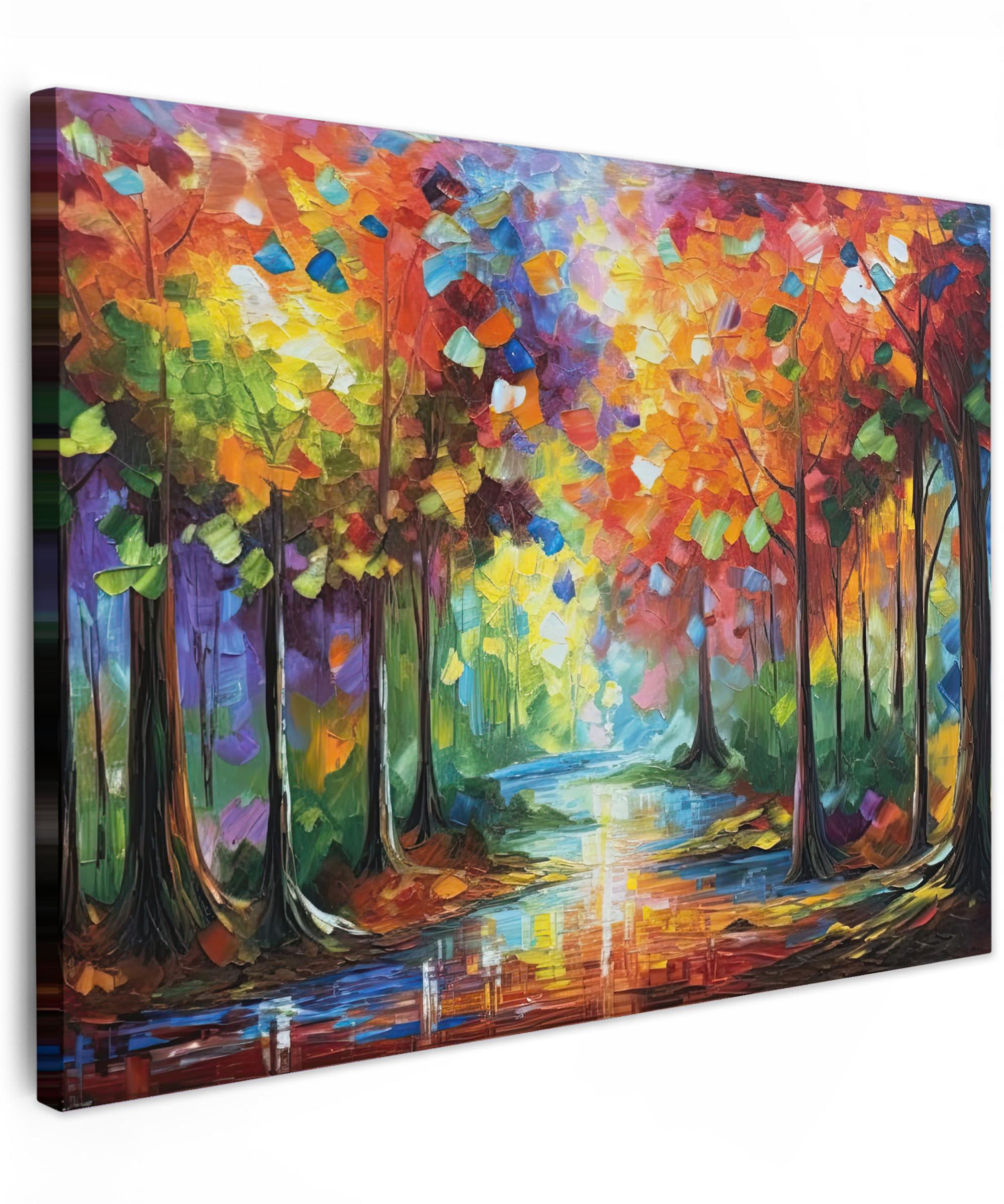 LEINWANDBILD Landschaft - Wald - Farben - Natur Wandbild 40x30 cm - Multicolor, Textil (40/30cm) - MuchoWow