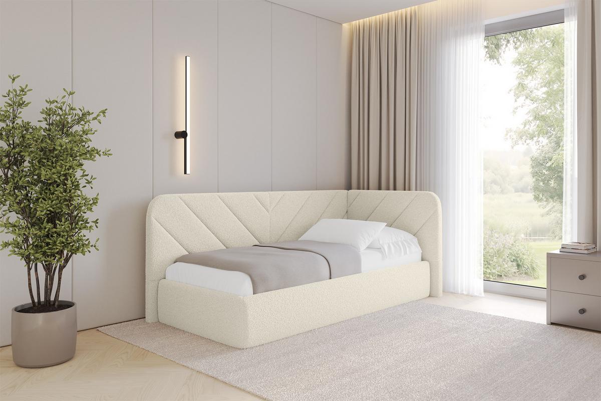 EINZELLBETT Jugendbett mit Bettkasten, Links - FIKY 80x200 Beige - Champagner, Holzwerkstoff/Textil (80/200cm) - ALTDECOR
