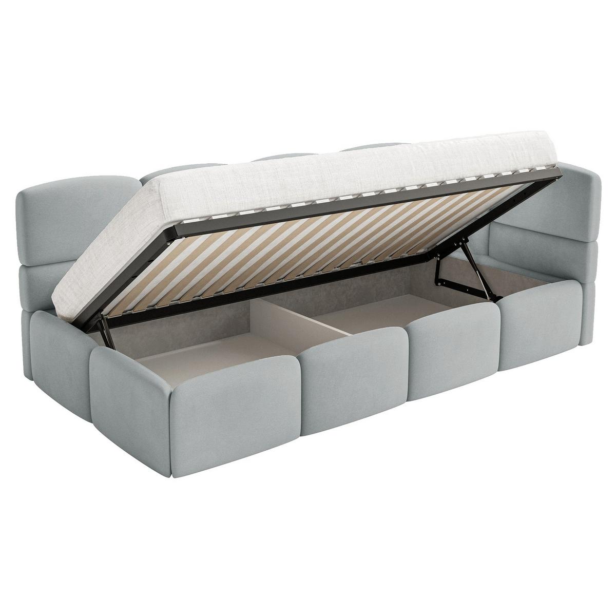 JUGENDBETT Cloudy Grau 90x200 cm, Kopfteil rechts, Samt - Schwarz/Grau, Kunststoff/Textil (90/200cm) - Selsey