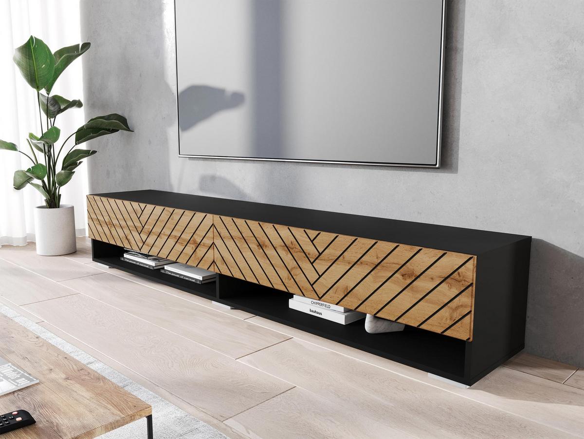 TV-LOWBOARD A180 MDF - Eiche Wotan/Graphitfarben, Holzwerkstoff/Kunststoff (180/30/33cm) - MIRJAN24