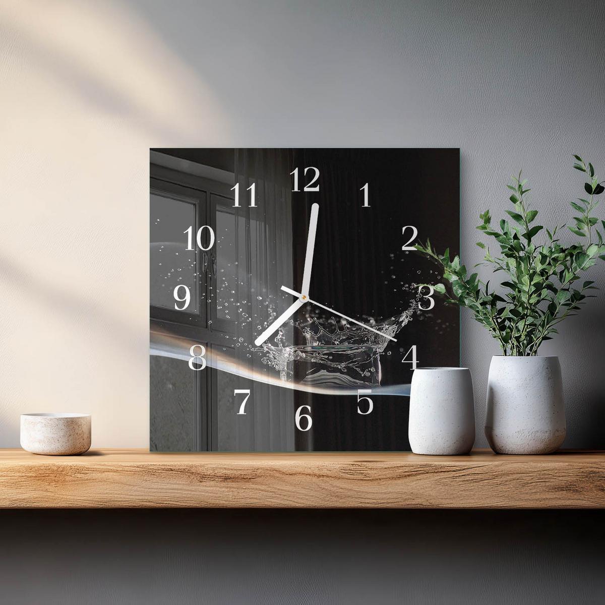 WANDUHR aus Glas 30x30 cm - Wasser - Schwarz, Glas (30/30/0.4cm) - TULUP