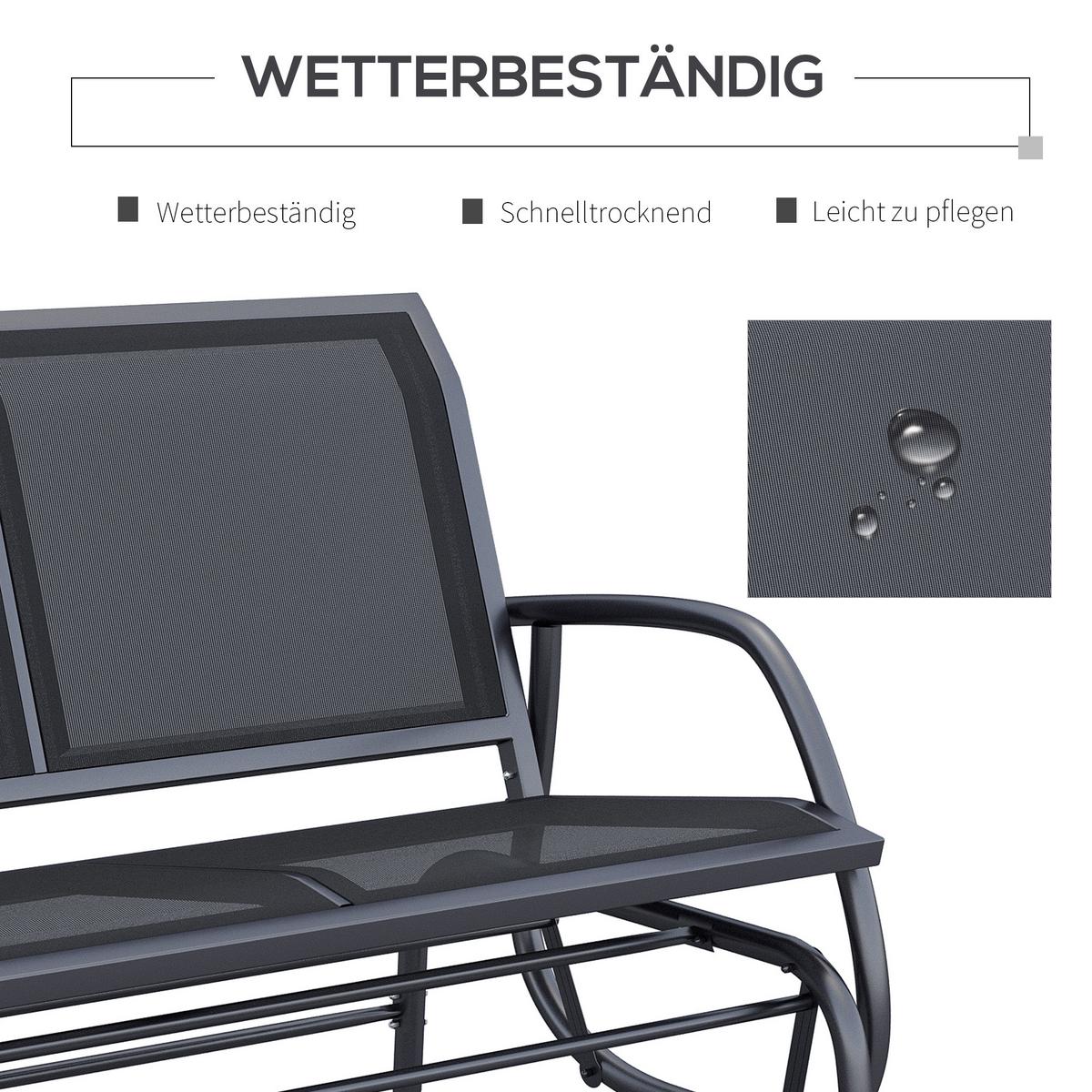 SCHAUKELSTUHL 2-Sitzer Gartenbank Sitzbank Parkbank Metall Schwarz 120x70x88cm - Schwarz, Metall (70/85/120cm) - Outsunny