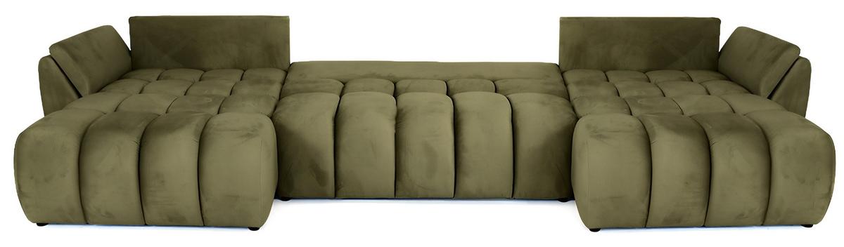 ECKSOFA Iris U mit Schlaffunktion und Bettkasten, U-Form – Olivgrün Samt 382/184/85 cm - Schwarz/Olivgrün, Kunststoff/Textil (382/184cm) - WFL GROUP