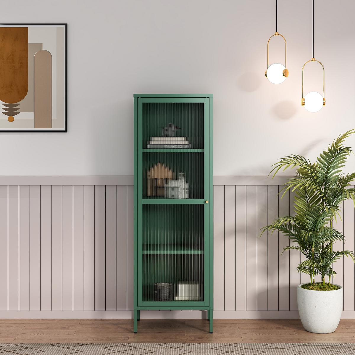 VITRINENSCHRANK Säkylä - Dunkelgrün, Glas/Metall (50/150/35cm) - [en.casa]