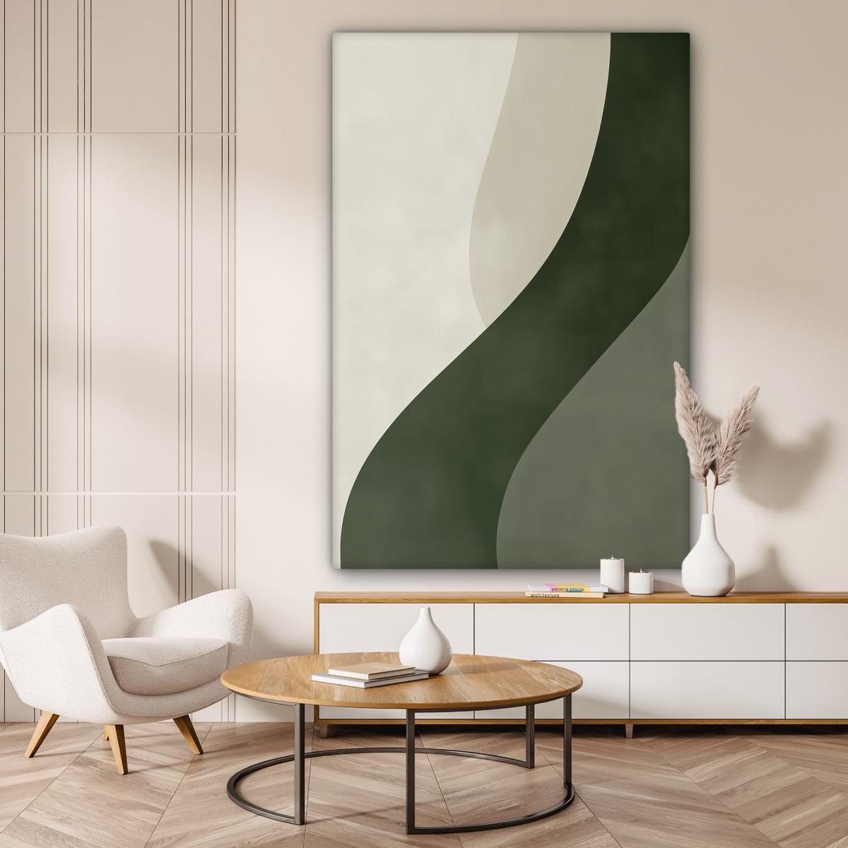 LEINWANDBILD Japandi - Grün - Abstrakt - Modern Deko Groß 90x140 cm - Salbeigrün, Textil (90/140cm) - MuchoWow
