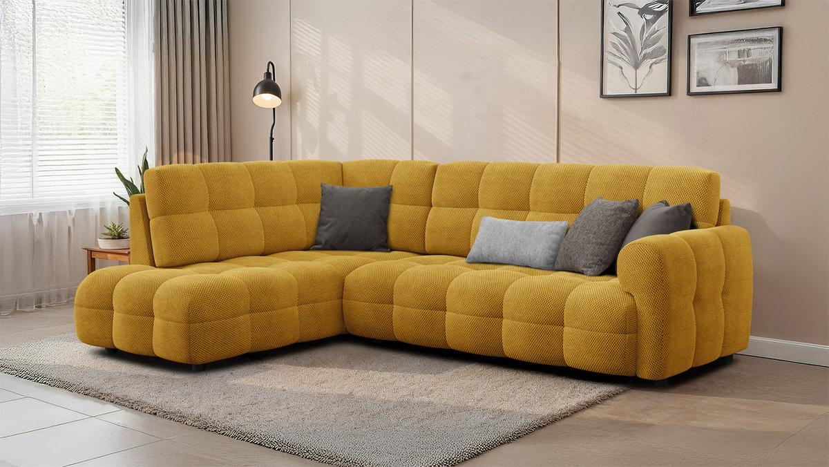 ECKSOFA MELLOW 5-Sitzer, safran - Gelb/Schwarz, Holz/Textil (283/191cm) - Wozimo