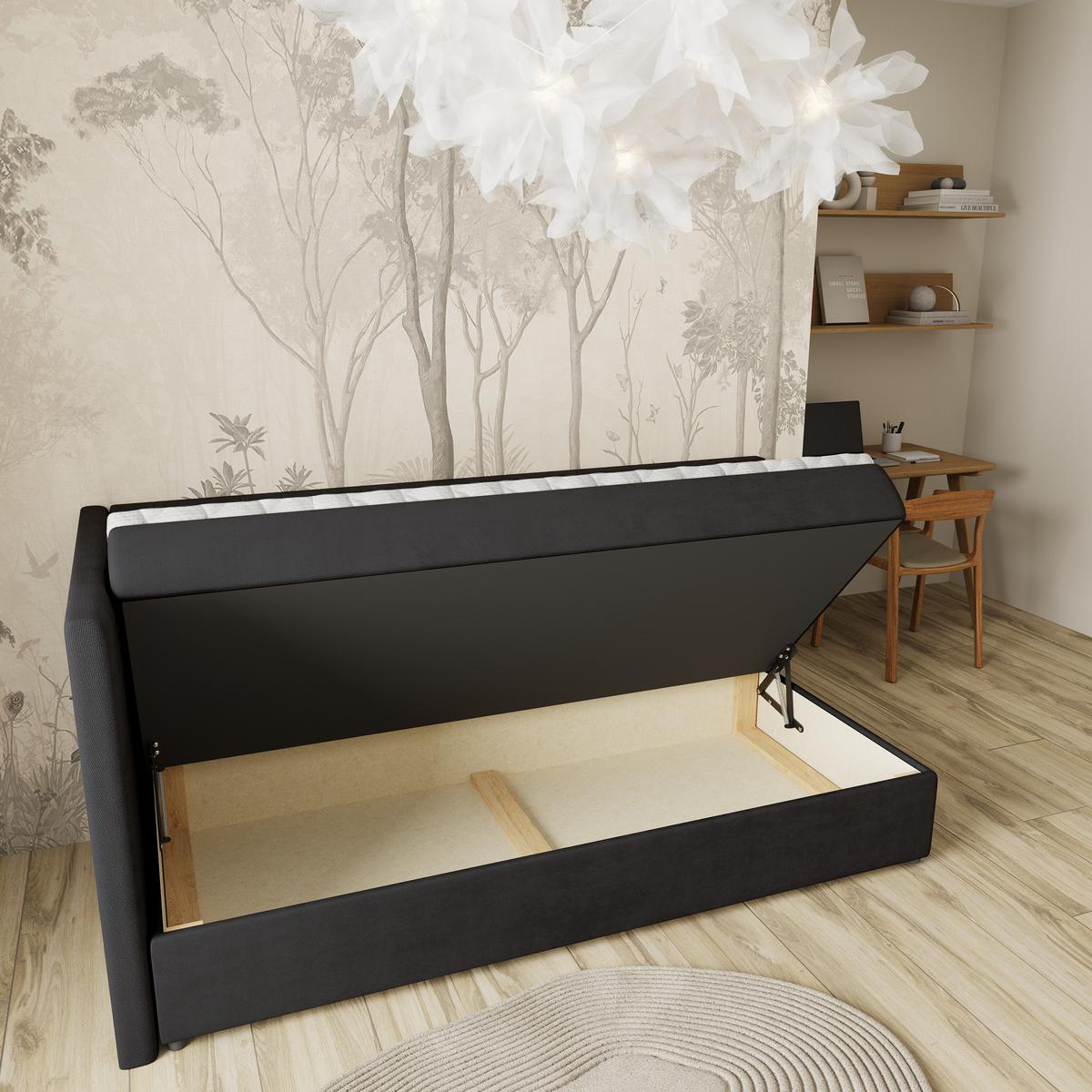 BOXBETT ARIS 100x200 cm mit Matratze und Topper, H2+H3 - Schwarz - Schwarz, Holz (100/200cm) - MASSENO