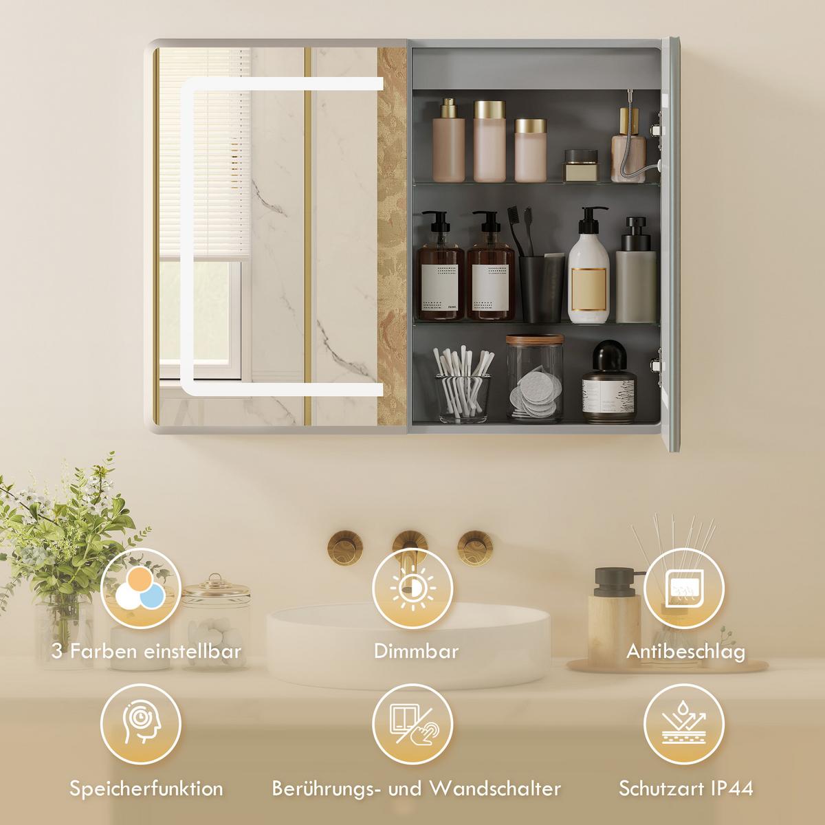 SPIEGELGLAS mit Sicherheitsglas aus Aluminium Silber - Silberfarben, Glas (13.5/60/80cm) - HOMCOM
