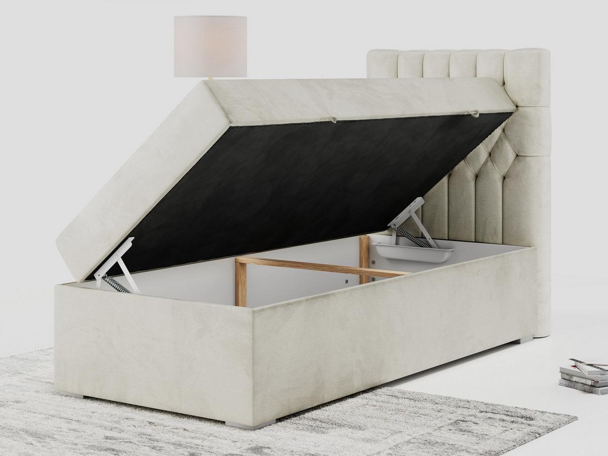 BOXBETT PERA 90/200 Beige Velvet - H4 - Rechts Seite - Beige, Holz/Textil (90/200cm) - MKS