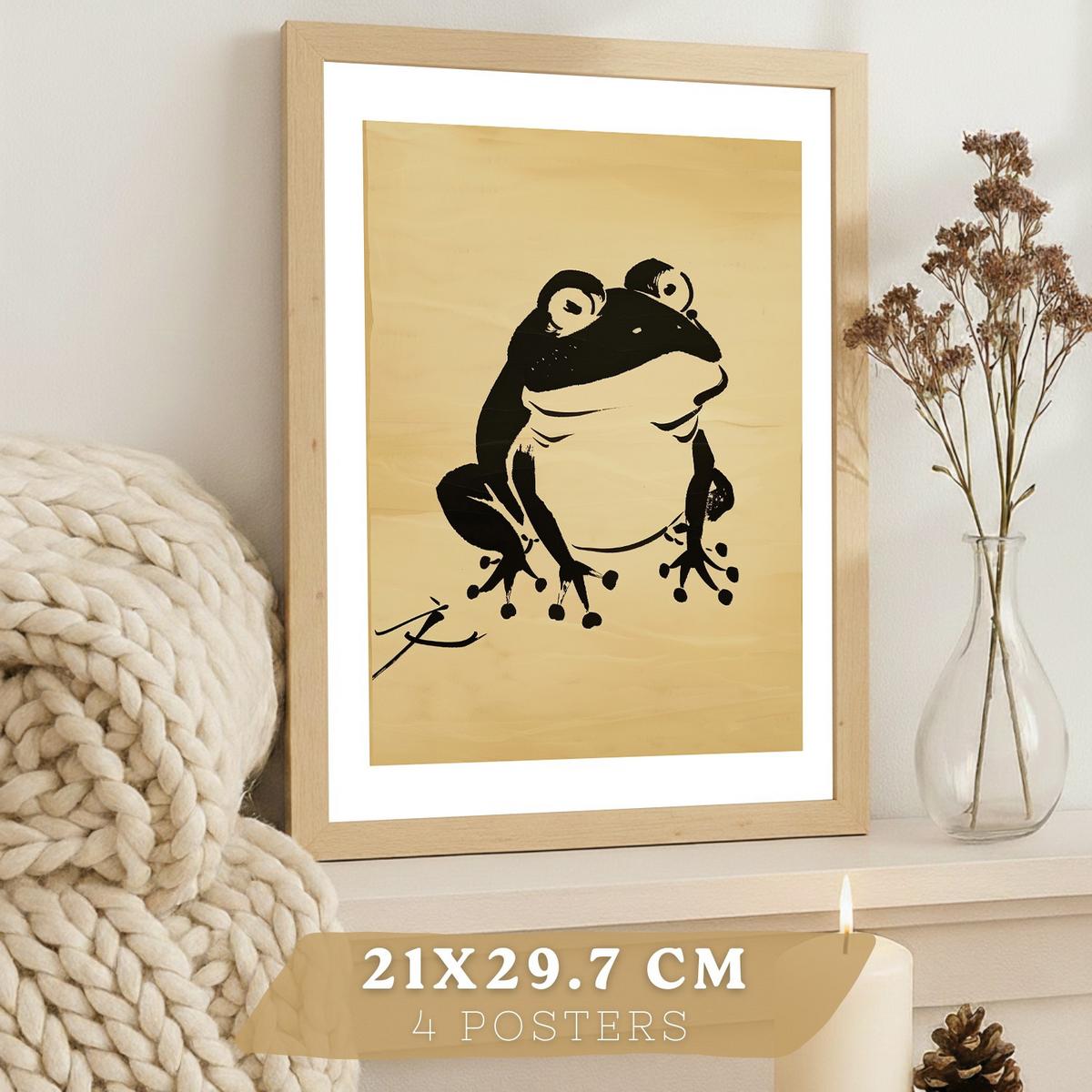 POSTER 4er Bilder-Set Wandbilder Ukiyo-e Vintage modern Wohnzimmer Deko, Schlafzimmer, Küche, Badezimmer Rahmenlos A4 - Klar, Papier (29.7/1/21cm) - Nacnic