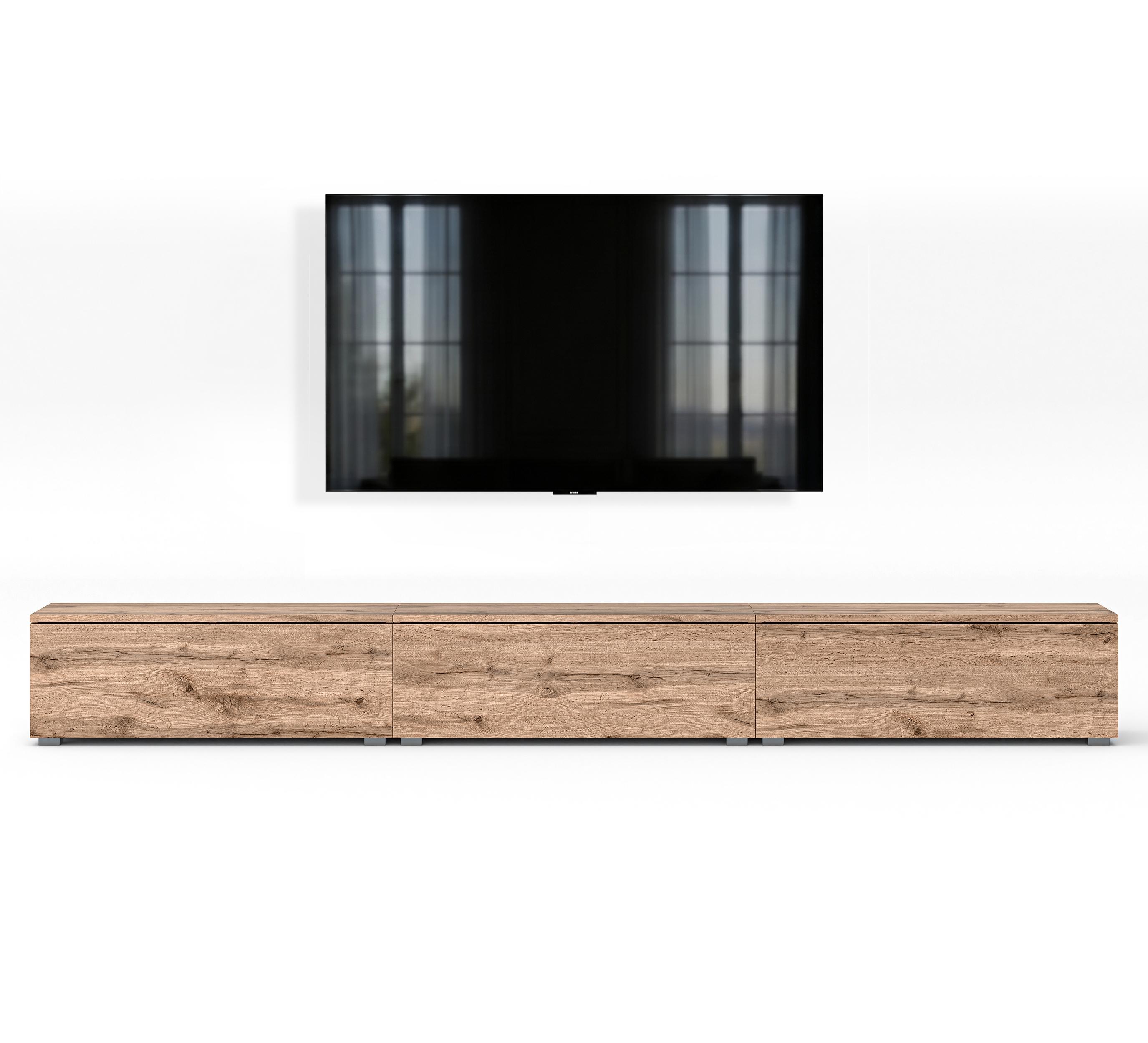 LOWBOARD Barvo 3x100 Eiche Wotan 300/36,5/32 cm – hängend oder stehend - Braun, Holzwerkstoff/Kunststoff (300/36.5/32cm) - AX Living