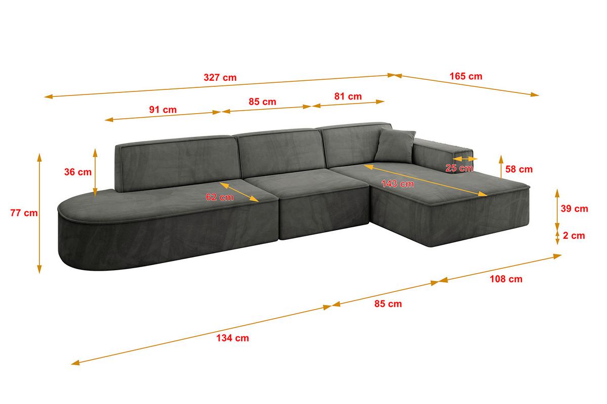 ECKSOFA Ottomane Rechts IREA-L2-v4 - 327x165x77 cm Ecru - Anthrazit, Holzwerkstoff/Textil (327/165cm) - ALTDECOR
