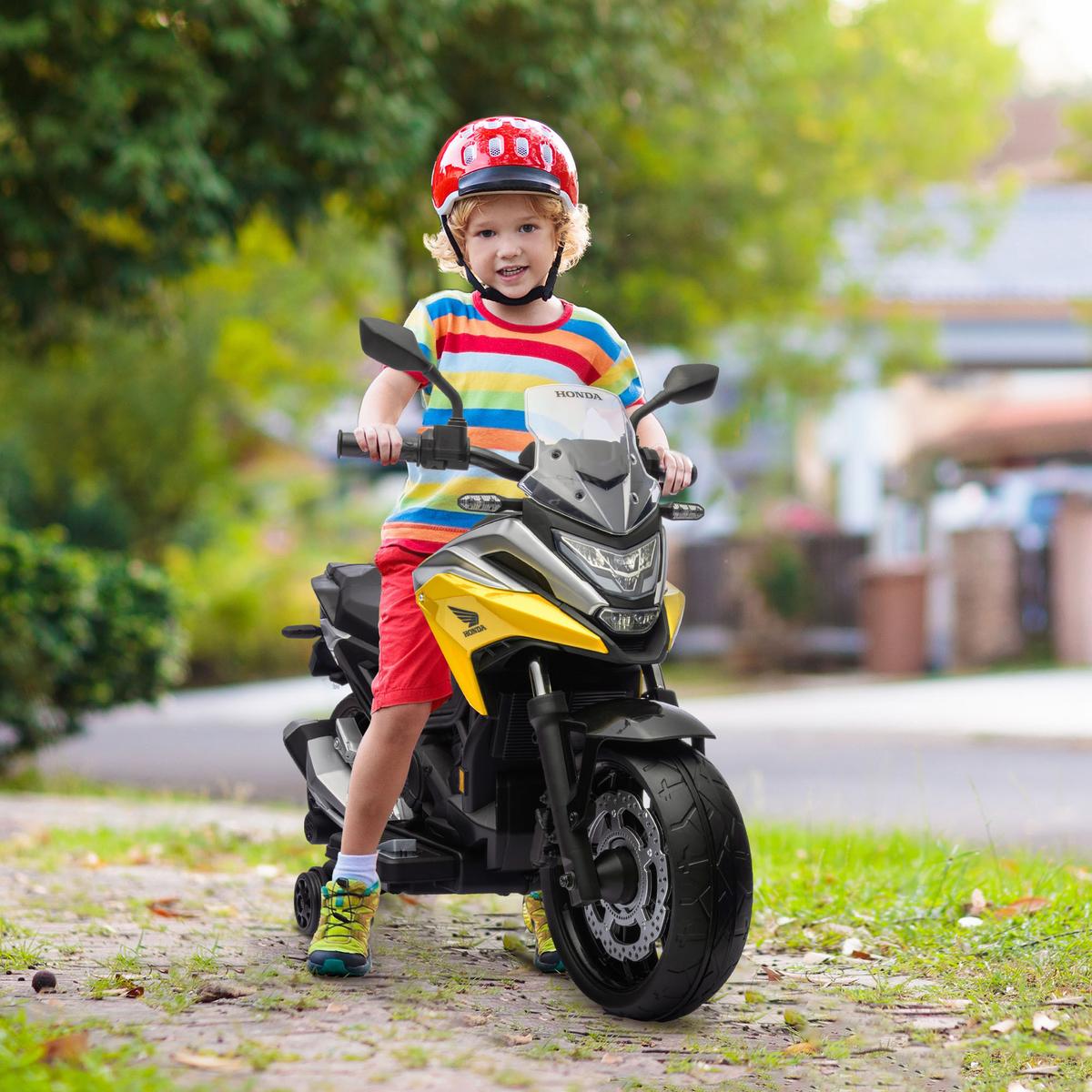 KINDER-ELEKTROMOTORRAD 12V Kindermotorrad mit MP3, USB, LED-Scheinwerfer in Gelb - Gelb, Metall (107/46/75cm) - AIYAPLAY