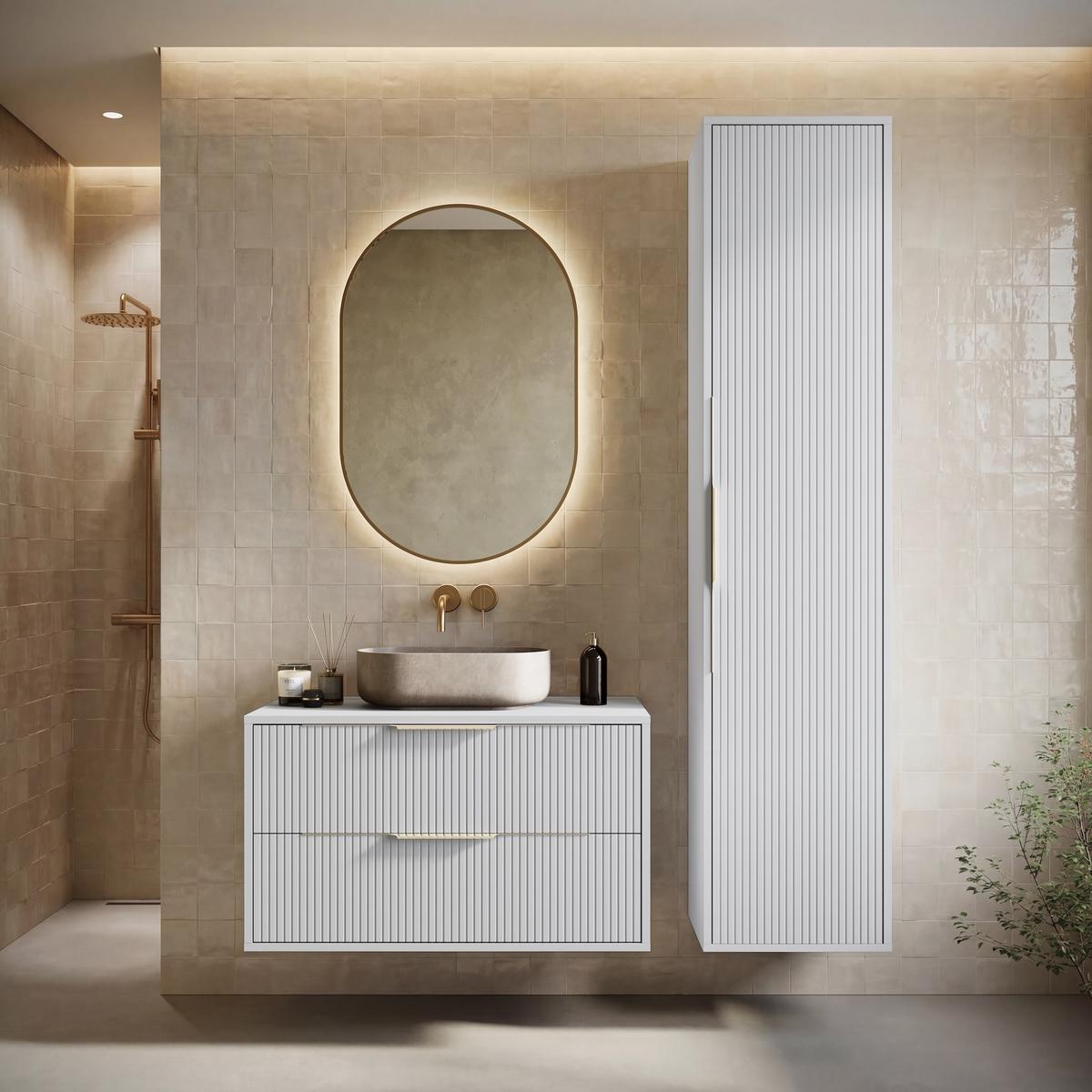 BADEZIMMERSCHRANK Rimini mit 1 Tür Weiß Matt - 38 x 33 x 170 cm - Weiß, Holz (33/170/38cm) - Badplaats