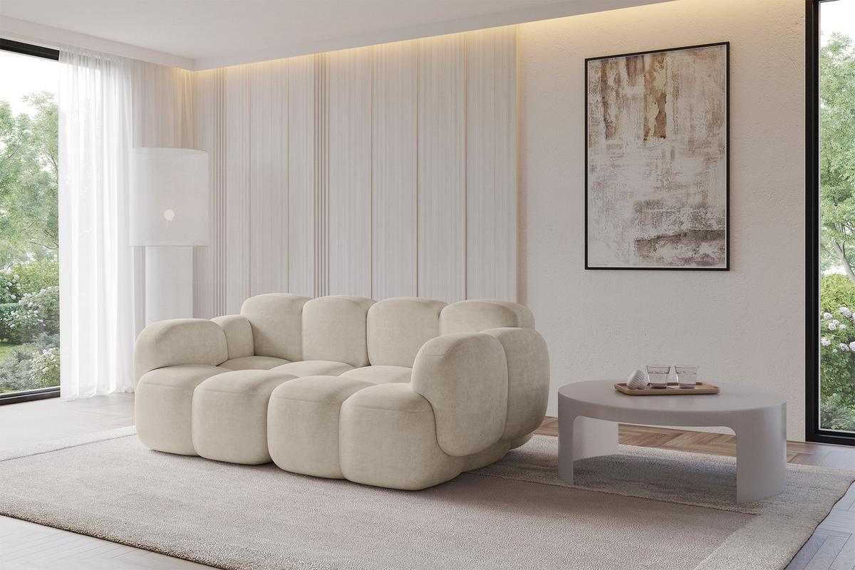 2-SITZER modulares Sofa Miko-S1 214x118x75 cm Beige Velours - Ecru/Schwarz, Holzwerkstoff/Kunststoff (214/75/118cm) - ALTDECOR