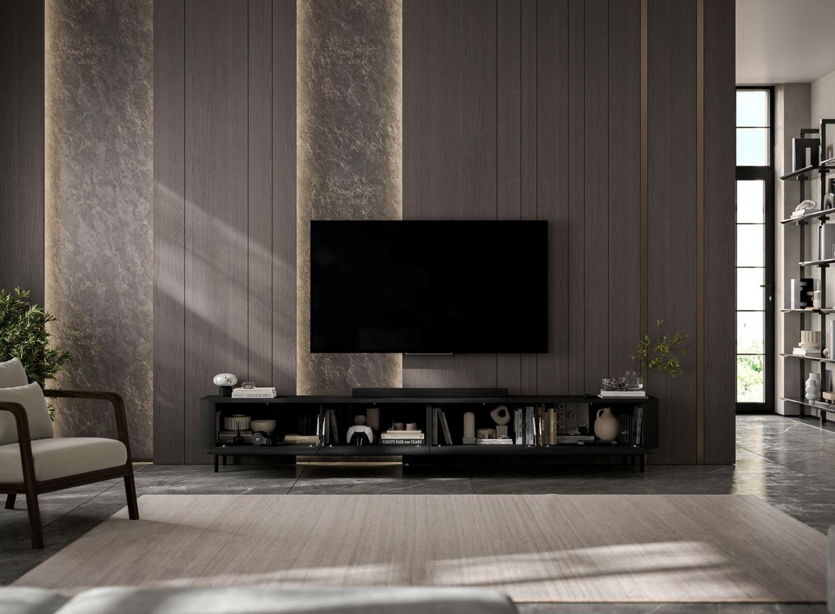 TV-LOWBOARD 2er-Set Aurora Schwarz matt 280 cm mit Metallrahmen - Schwarz, Holzwerkstoff/Metall (280/44/35cm) - Meble Lindner