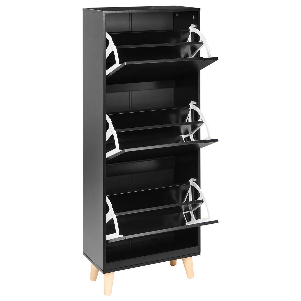 SCHUHSCHRANK Schwarz Neika - Hellbraun/Schwarz, Holzwerkstoff (47/121/24cm) - Beliani