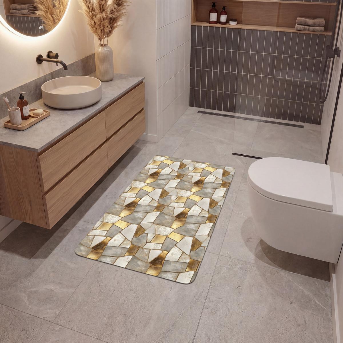 BADEMATTE Mosaik - Marmor - Gold 60x90 cm - Champagner, Textil (60/90cm) - OnlyWow
