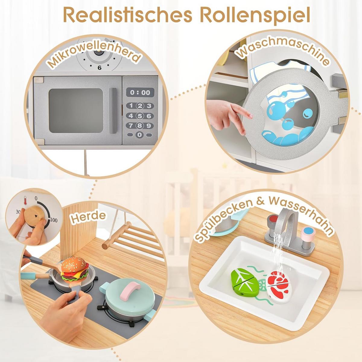 KINDERKÜCHE Weiß - Weiß, Holz (79/98/35cm) - COSTWAY