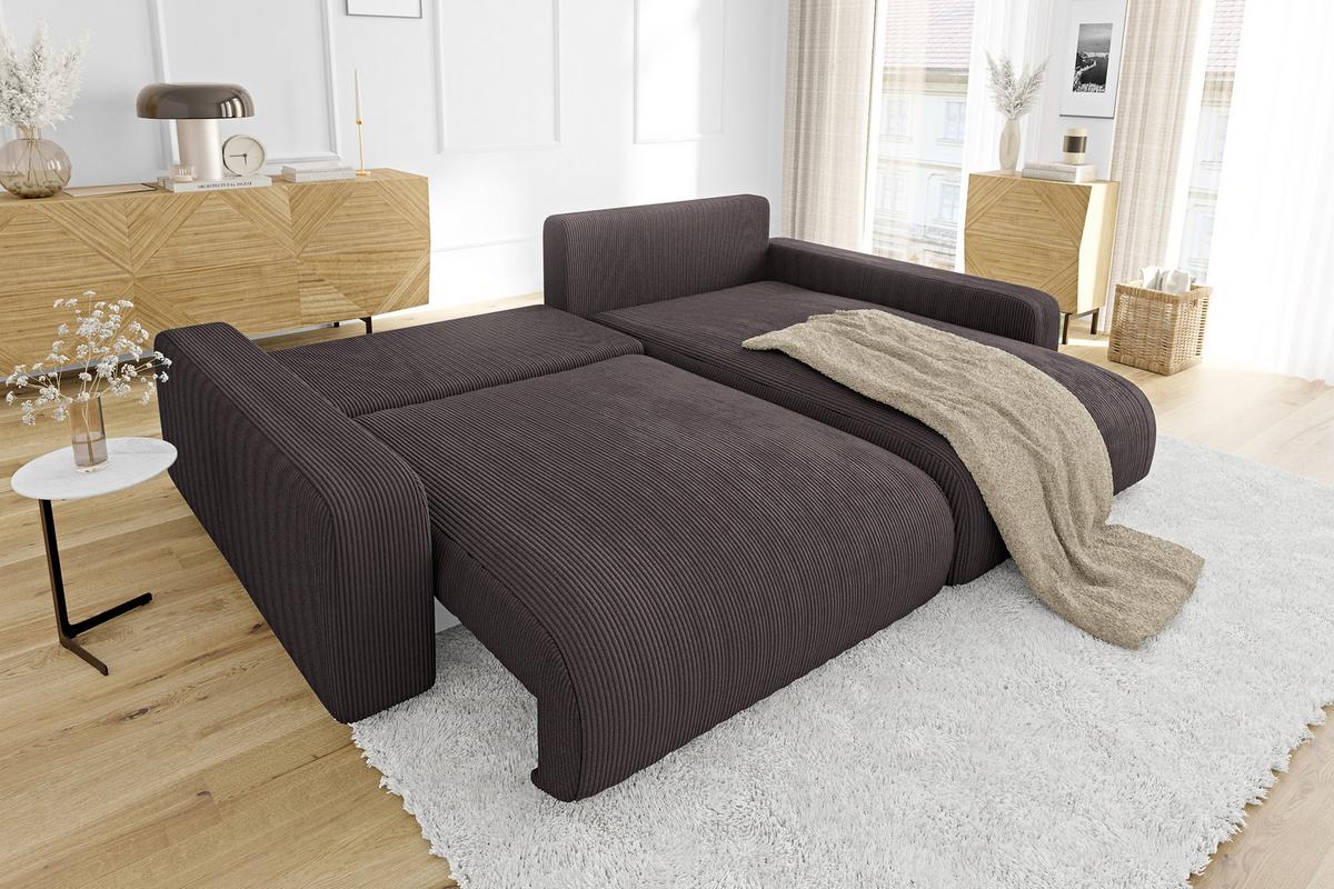 ECKSOFA Emma Dunkelbraun Cord - Ottomane rechts - Dunkelbraun, Textil (234/170cm) - S-Style Möbel