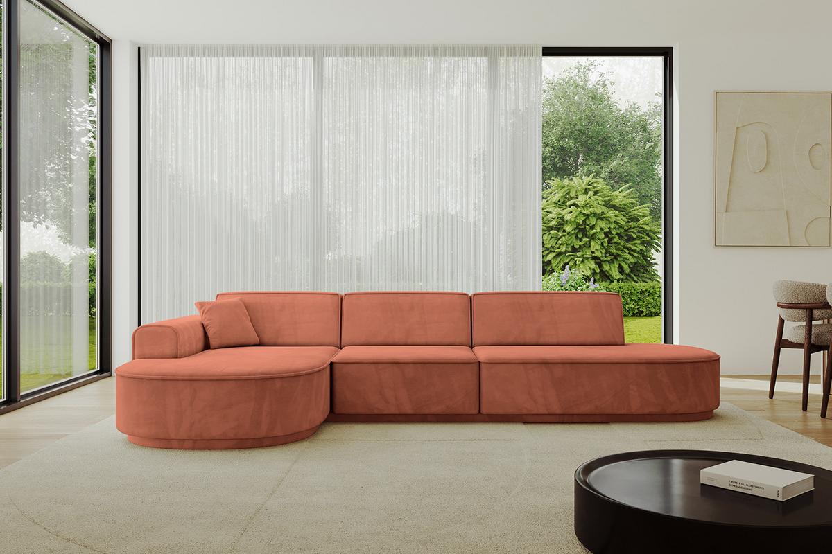 ECKSOFA Ottomane Links MARI-L2-v3 - 328x171x83 cm Koralle Velours - Koralle/Schwarz, Holzwerkstoff/Kunststoff (328/171cm) - ALTDECOR