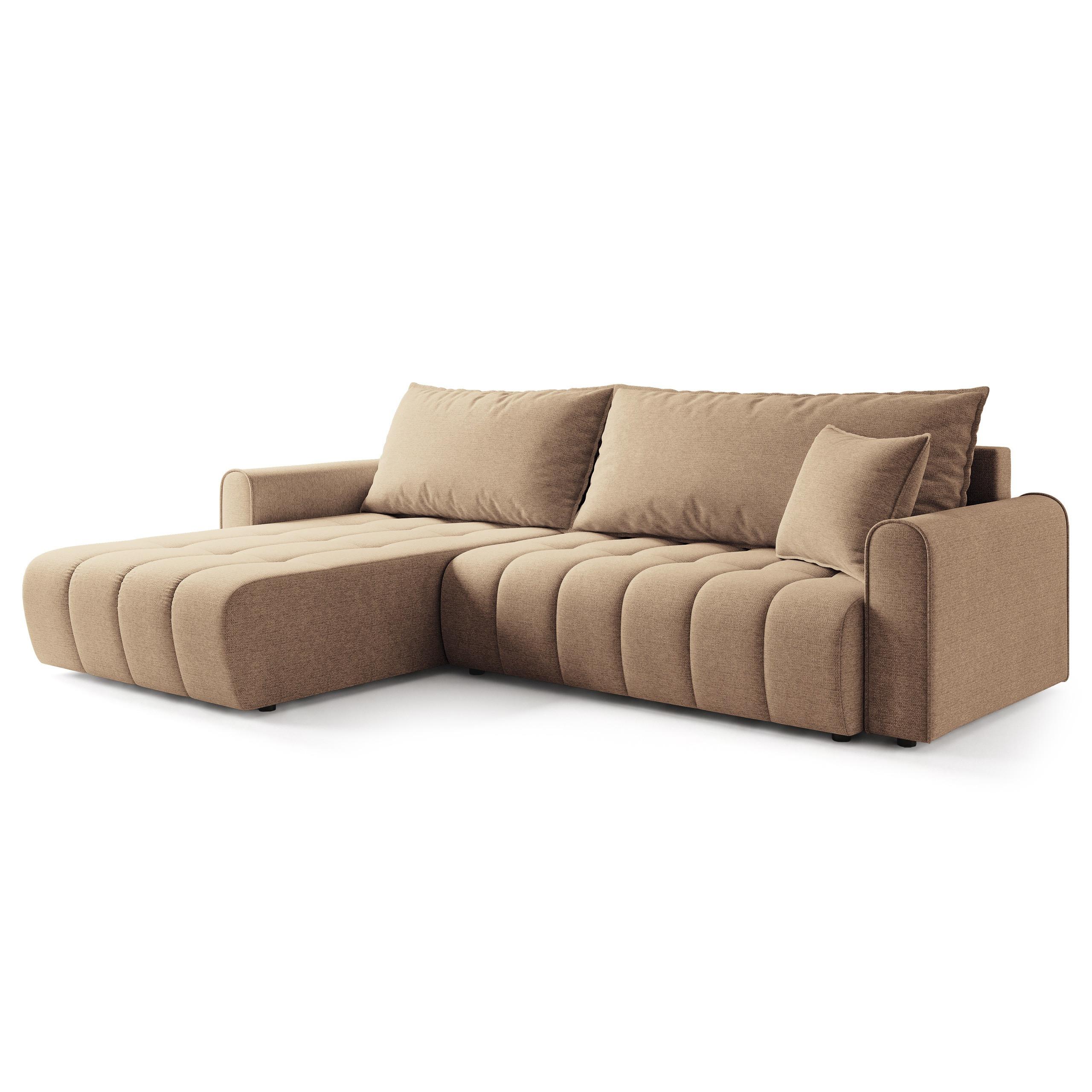 ECKSOFA FRIGA Beige Strukturstoff mit Schlaffunktion - Beige, Holz (283/185cm) - MASSENO