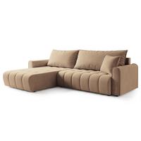 ECKSOFA FRIGA Beige Strukturstoff mit Schlaffunktion - Beige, Holz (283/185cm) - MASSENO