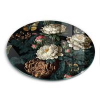 GLASPLATTE Ø 30 cm Vintage Pfingstrosen Blumen - Schwarz, Glas (30/30cm) - Wallfluent