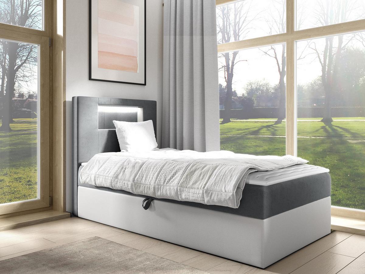 BOXBETT Gold Junior 1, Seite zum Öffnen des Bettkastens: Links - H3 - Weiß/Grau, Holz (80/200cm) - MIRJAN24