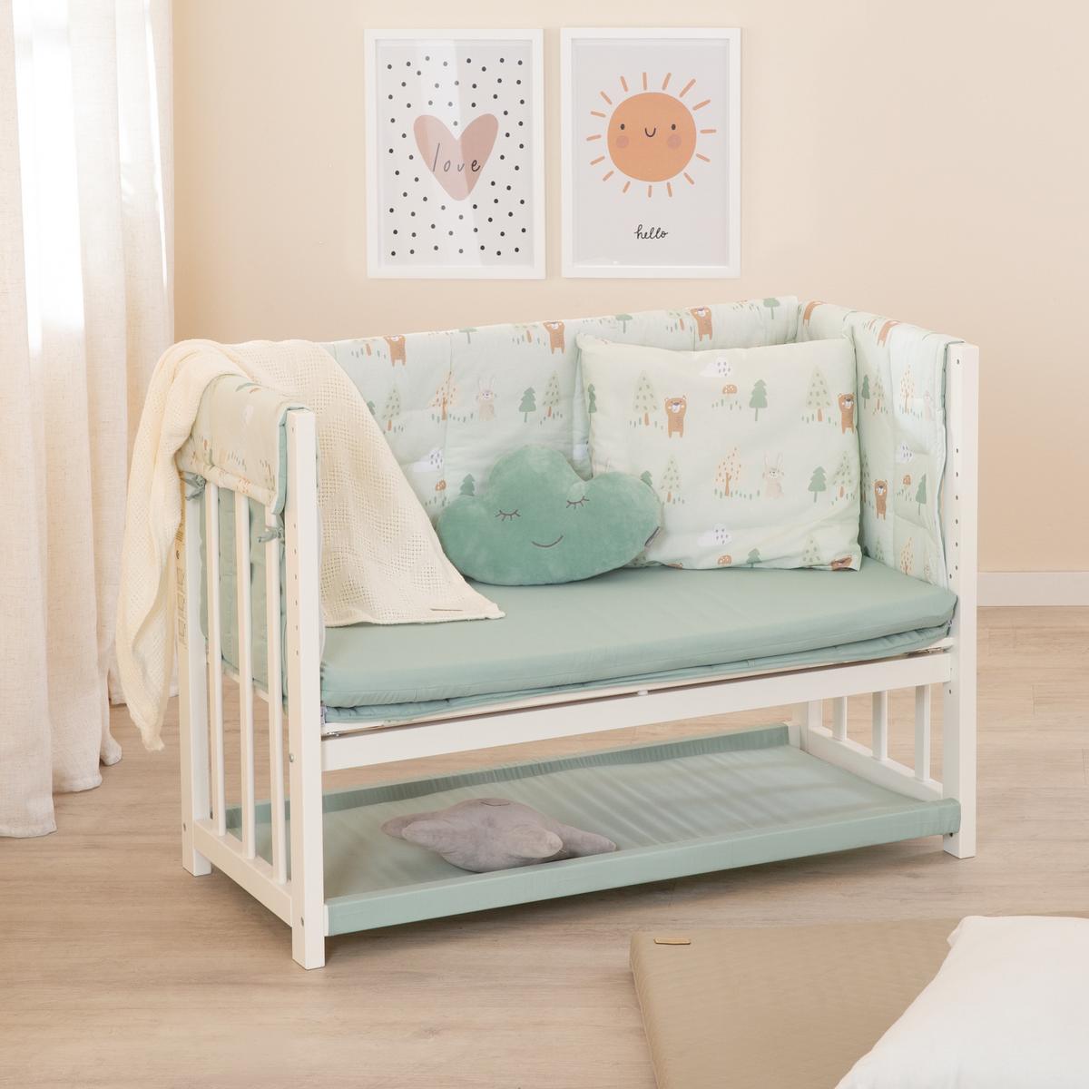 BEISTELLBETT Woodland Buddies 4in1 Set 90 x 45 cm - Weiß/Hellgrün, Holzwerkstoff/Textil (45/90cm) - Roba