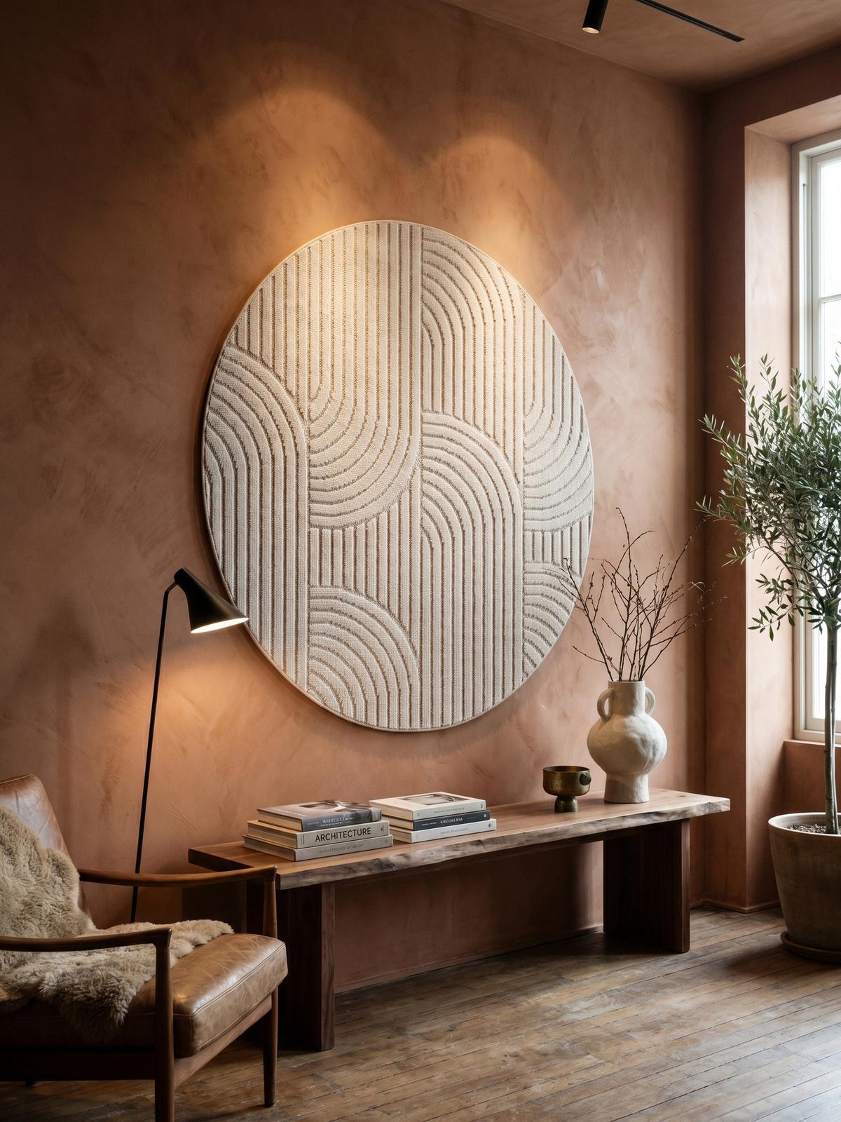 TEPPICH Flachgewebe LANGAU in Creme, mit geometrischen Bögen, Ø 80 cm - Beige, Textil (80/80cm) - KADIMA DESIGN