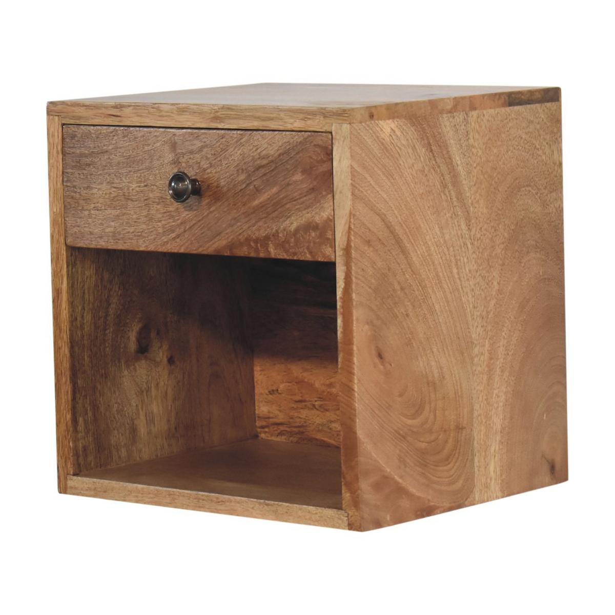 NACHTTISCH Levitate, Wandmontiert, 1 Schublade, 1 Offenes Fach, Beige - Kastanienfarben/Messingfarben, Holz/Metall (30/30/25cm) - Artisan Furniture