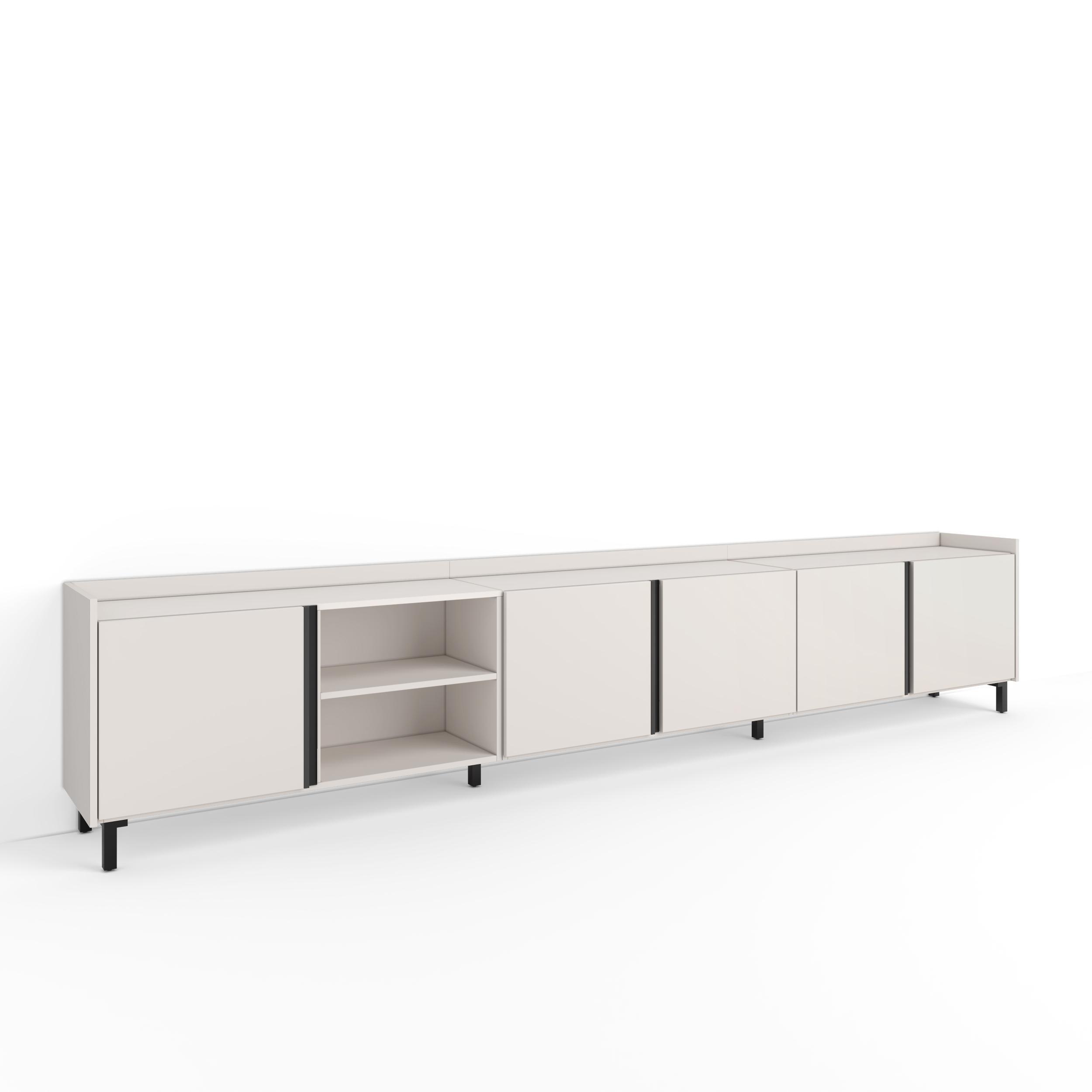 LOWBOARD, Beige, 309/35/61cm, mit Beinen - Beige, Holzwerkstoff (309/61/35cm) - Skraut Home
