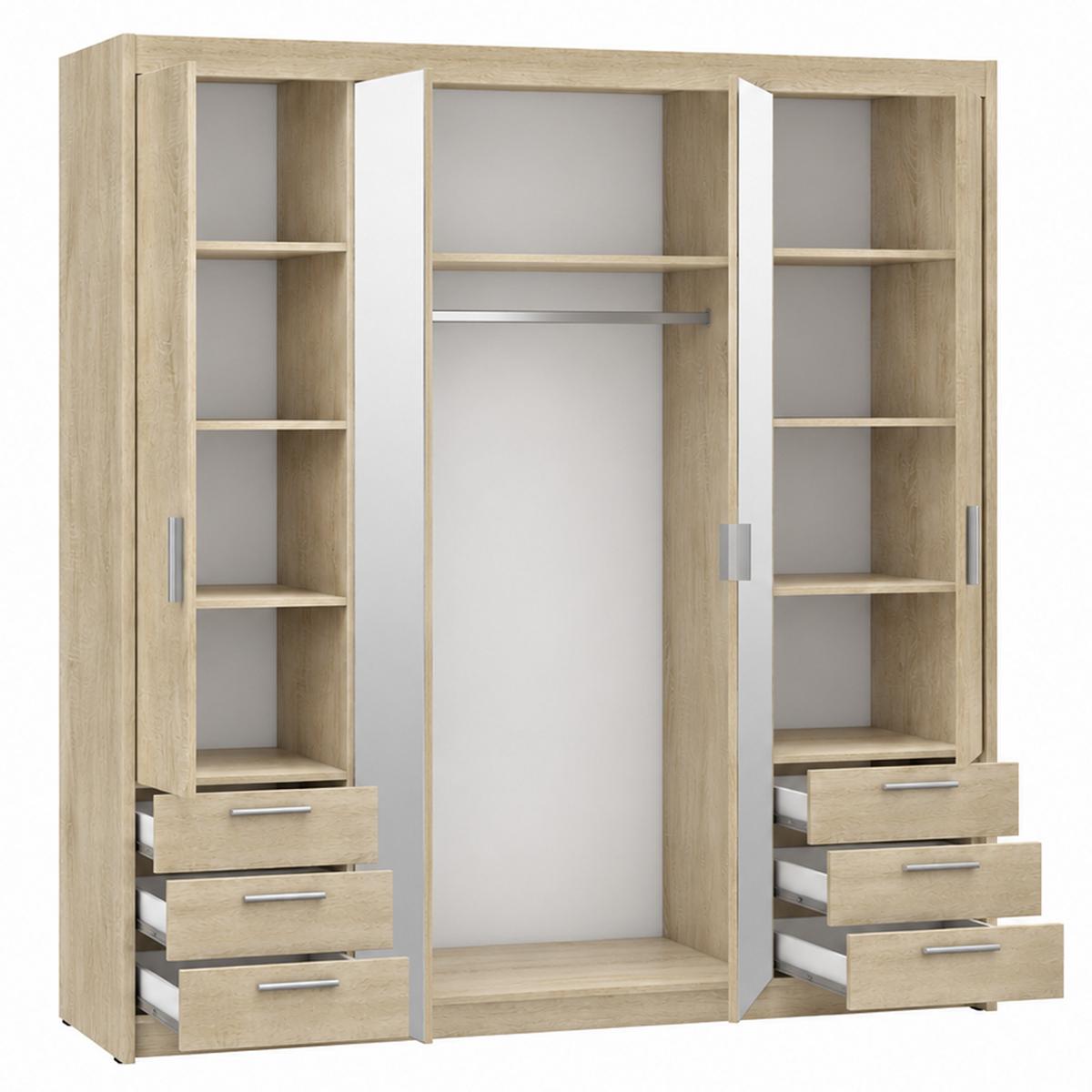 DREHTÜRENSCHRANK Elena mit 4 Türen, 6 Schubladen und Spiegel, 176 cm, Sonoma Eiche - Sonoma Eiche, Holzwerkstoff (176/190/53cm) - Beautysofa