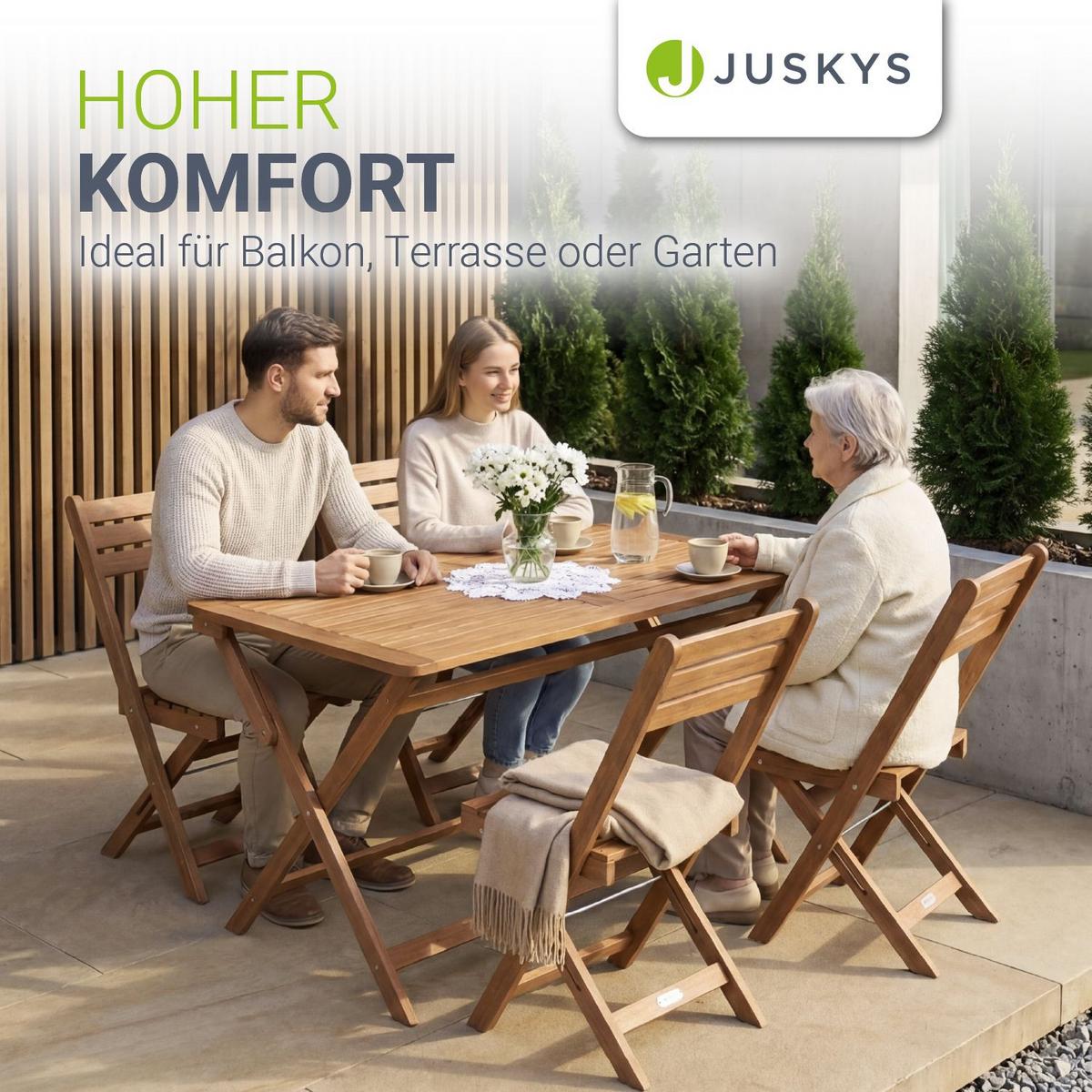 GARTENMÖBELSET Rimini 5-tlg 120x57,5 cm natur - Naturfarben, Holz - Juskys