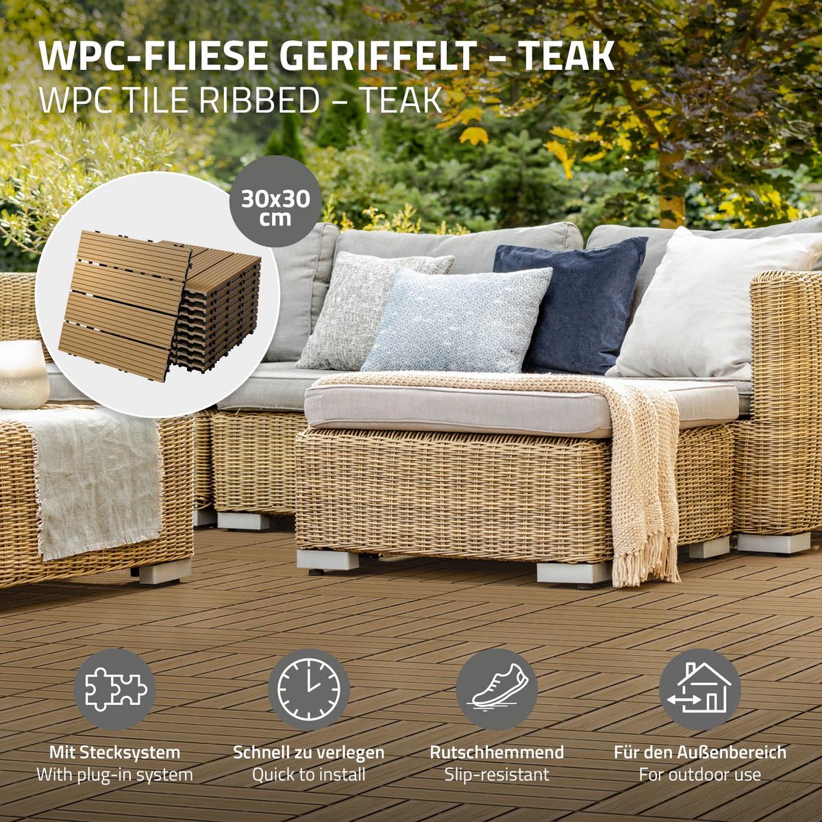BODENPLATTE 3er Set - Teakfarben, Holzwerkstoff (30/30/2cm) - ECD-Germany