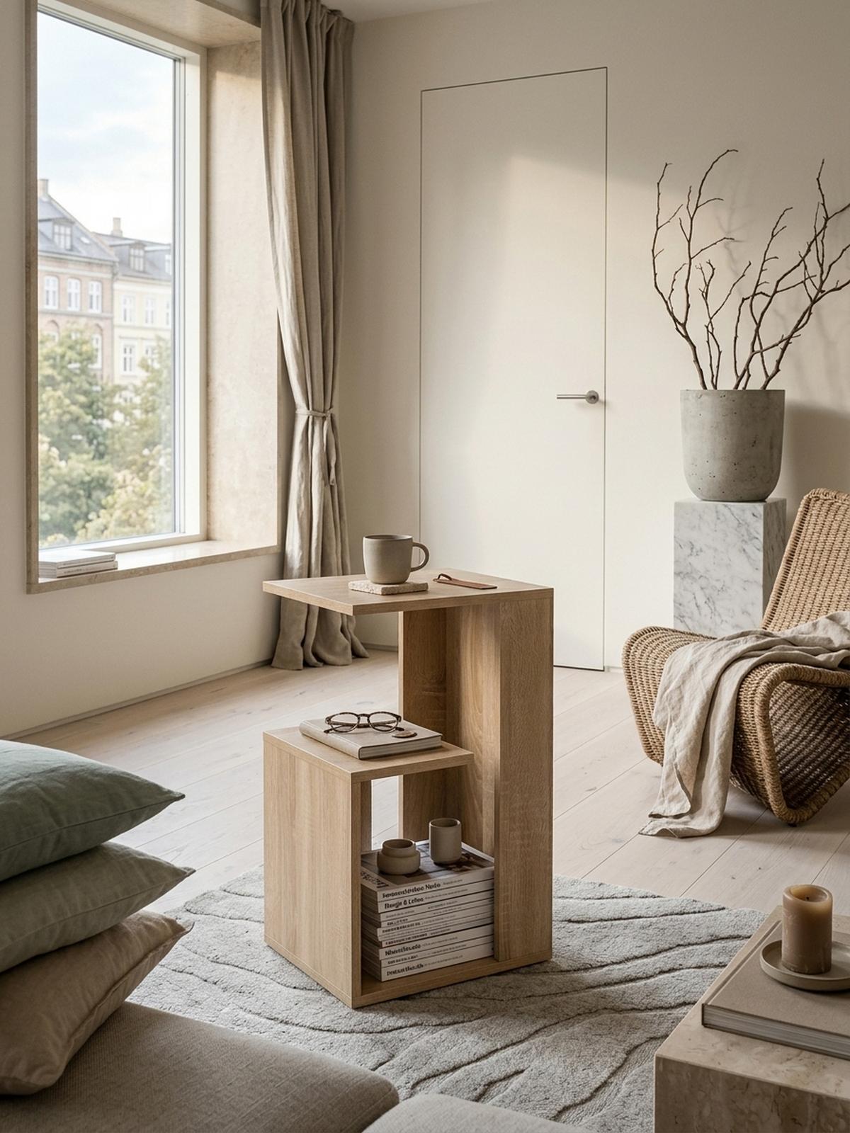 BEISTELLTISCH Holz 3 Ablagen Melaminbeschichtung BRENTA, Beige 35x30x61 cm - Beige, Holz (30/35/61cm) - KADIMA DESIGN