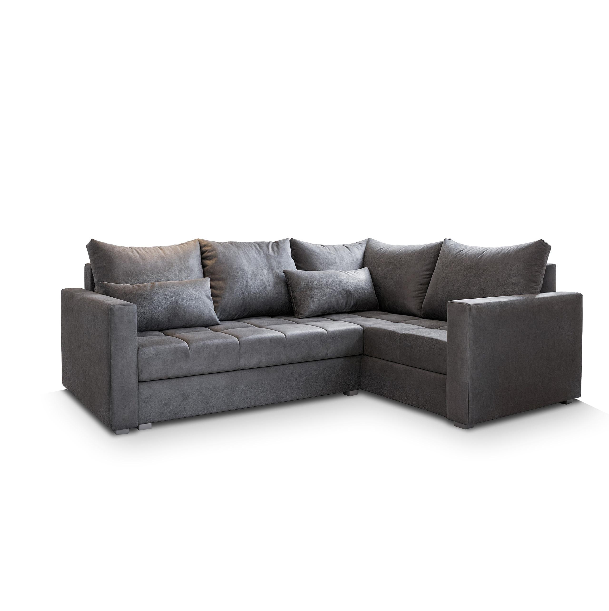 ECKSOFA LIRENO R-S Grau Plüsch-Stoff mit Schlaffunktion - Grau, Holz/Kunststoff (220/153cm) - MASSENO