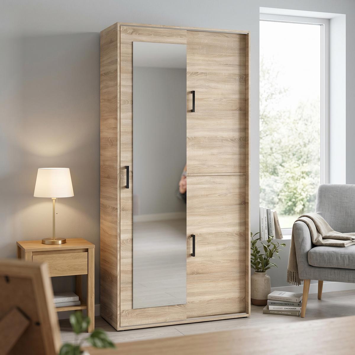 GARDEROBENSCHRANK BENVENO 100/21040 Modern Garderobenschrank Sonoma Eiche - Sonoma Eiche, Holzwerkstoff (100/210/40cm) - MASSENO