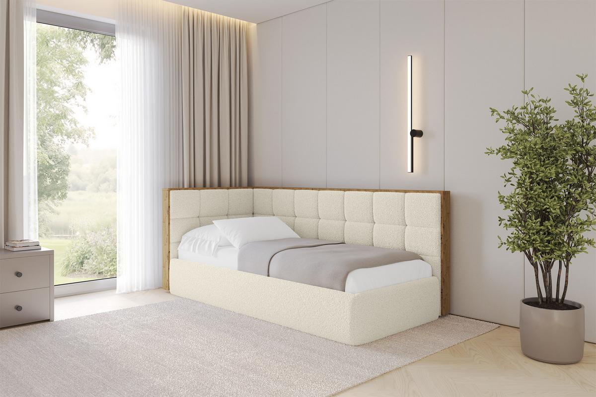 EINZELLBETT Jugendbett mit Bettkasten, Rechts - SOVY 90x200 Beige - Perlmutt, Holzwerkstoff/Textil (90/200cm) - ALTDECOR