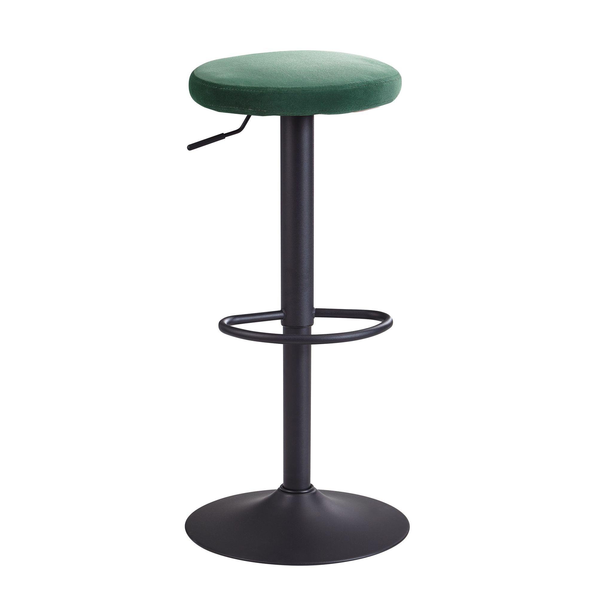 BARHOCKER Samt Höhenverstellbar Ohne Lehne Drehbar Metallgestell, Grün 40x40x79 cm - Schwarz/Grün, Textil/Metall (40/79/40cm) - KADIMA DESIGN