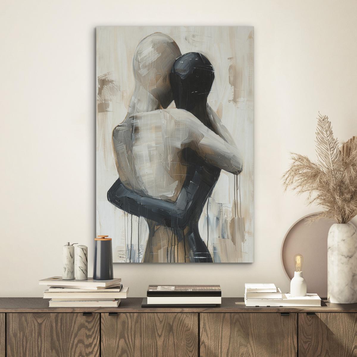 AKUSTIKBILD Abstrakt - Liebe - Schwarz und weiß - Modern Kunstdruck Schlafzimmer 50x70 cm - Schwarz, Kunststoff (50/70/0.9cm) - MuchoWow