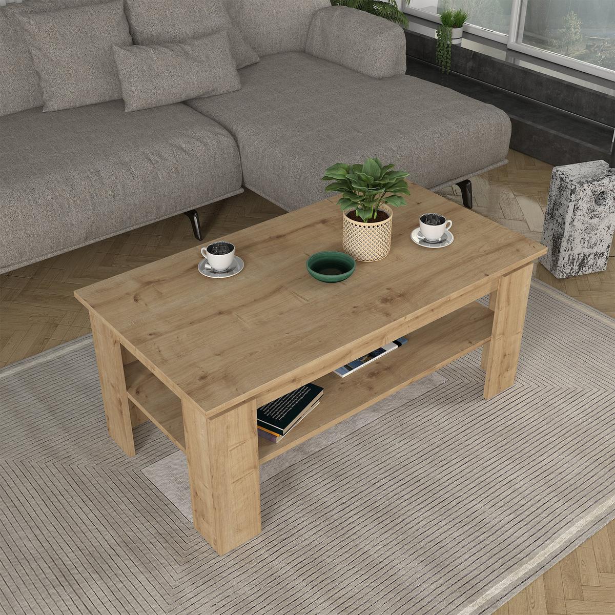 COUCHTISCH Krirdfjos 110/60/47 cm - Eichefarben, Holzwerkstoff (60/110/47cm) - [en.casa]