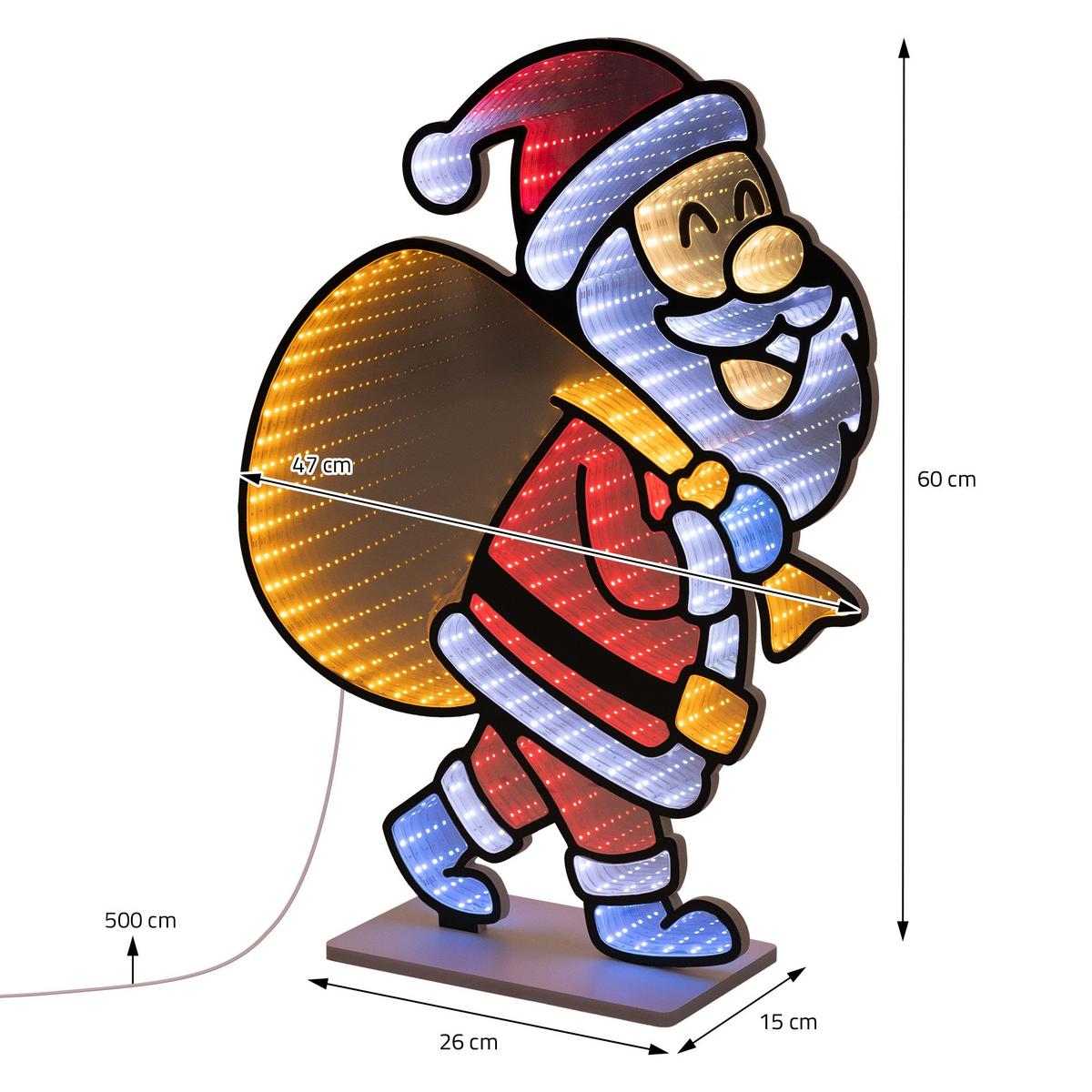 WEIHNACHTSDEKO Weihnachtsmann mit Geschenkesack LED Infinity Mirror 3D-Effekt mit Lichterkette 47x60 cm Innen - Multicolor, Kunststoff (47/60/15cm) - ECD-Germany
