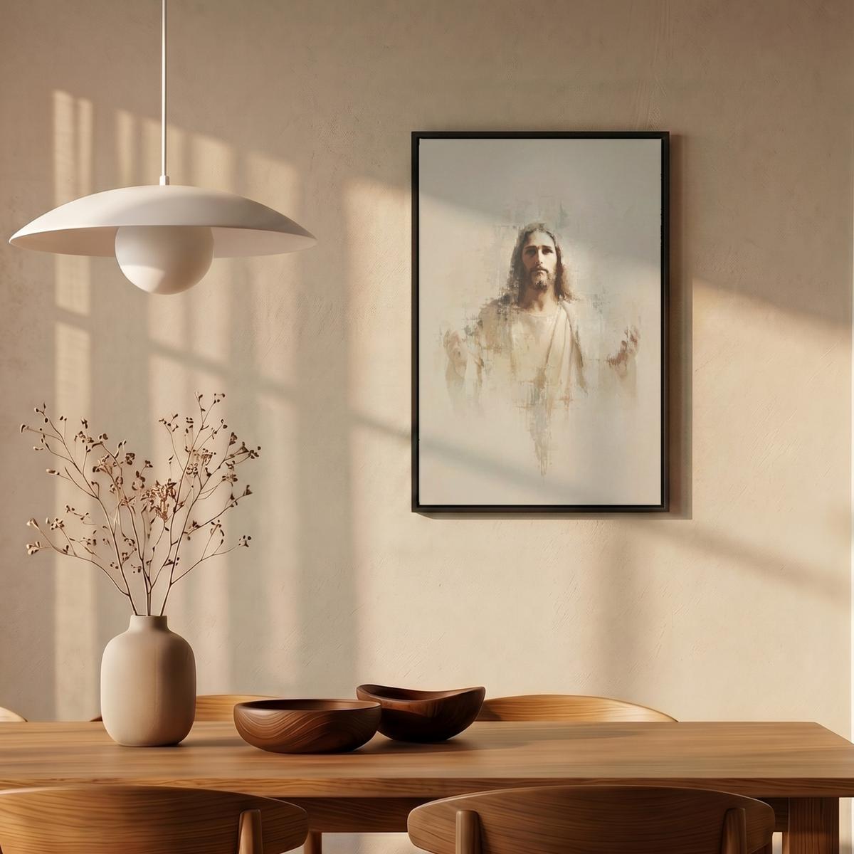 LEINWAND Bilder mit Rahmen - Porträt - Abstrakt - Jesus - Beige - 40x60 - Beige, Textil (40/60cm) - MuchoWow