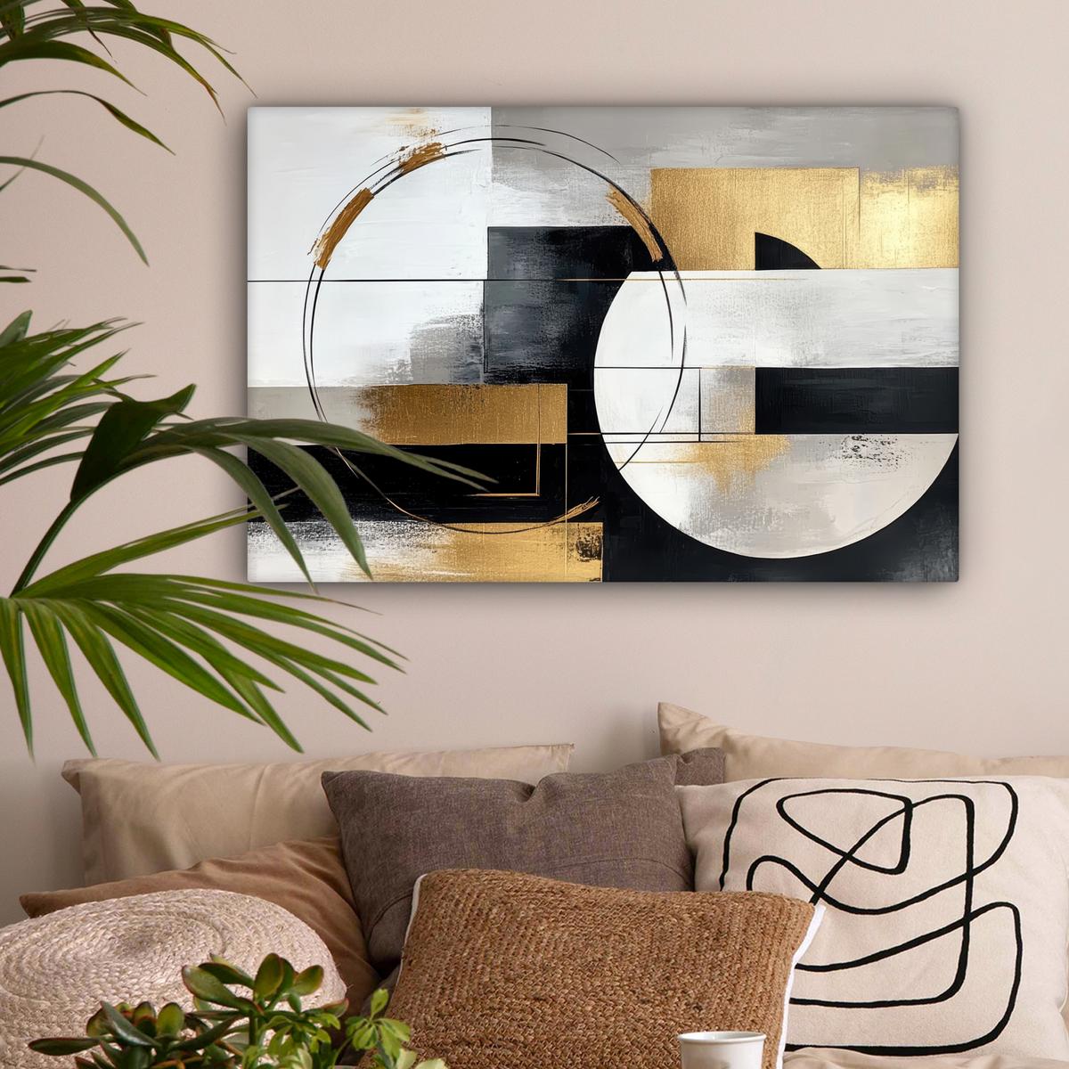 LEINWANDBILD Abstrakt - Gold - Silber - Formen - Ästhetik Wanddeko 90x60 cm - Multicolor, Textil (90/60cm) - MuchoWow