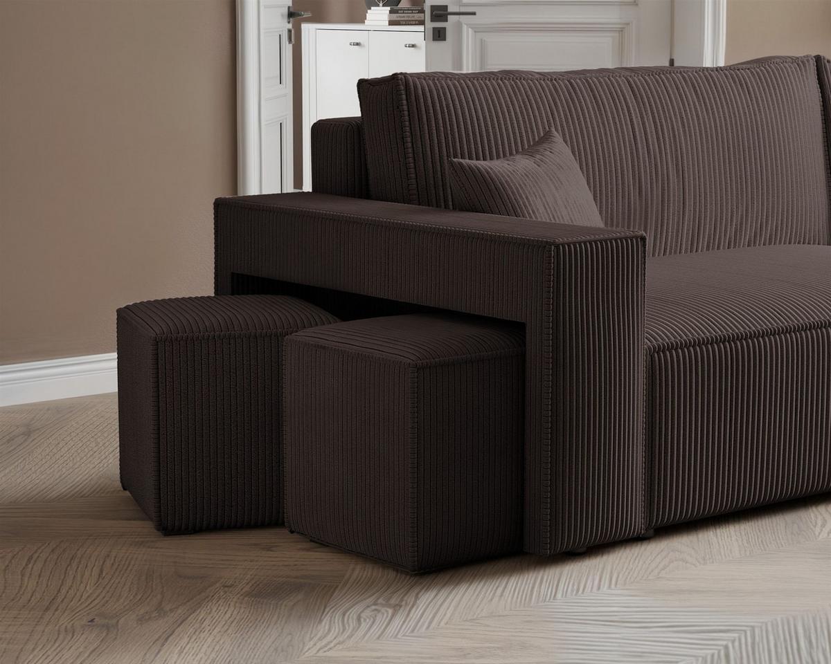 ECKSOFA Adara Inkl. Hocker - Braun, Holzwerkstoff/Textil (145/262cm) - Fun Möbel